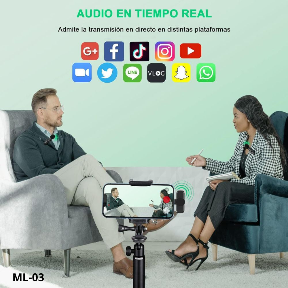 Paquete de 2 micrófonos inalámbricos reducción de ruido con clip para grabación de vlog Moreka ML-03 - Imagen 7