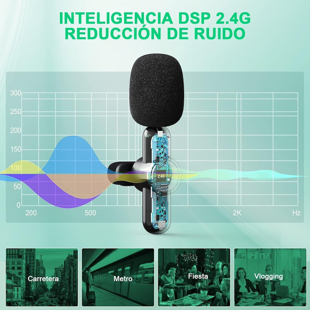 Paquete de 2 micrófonos inalámbricos reducción de ruido con clip para grabación de vlog Moreka ML-03 - Imagen 8
