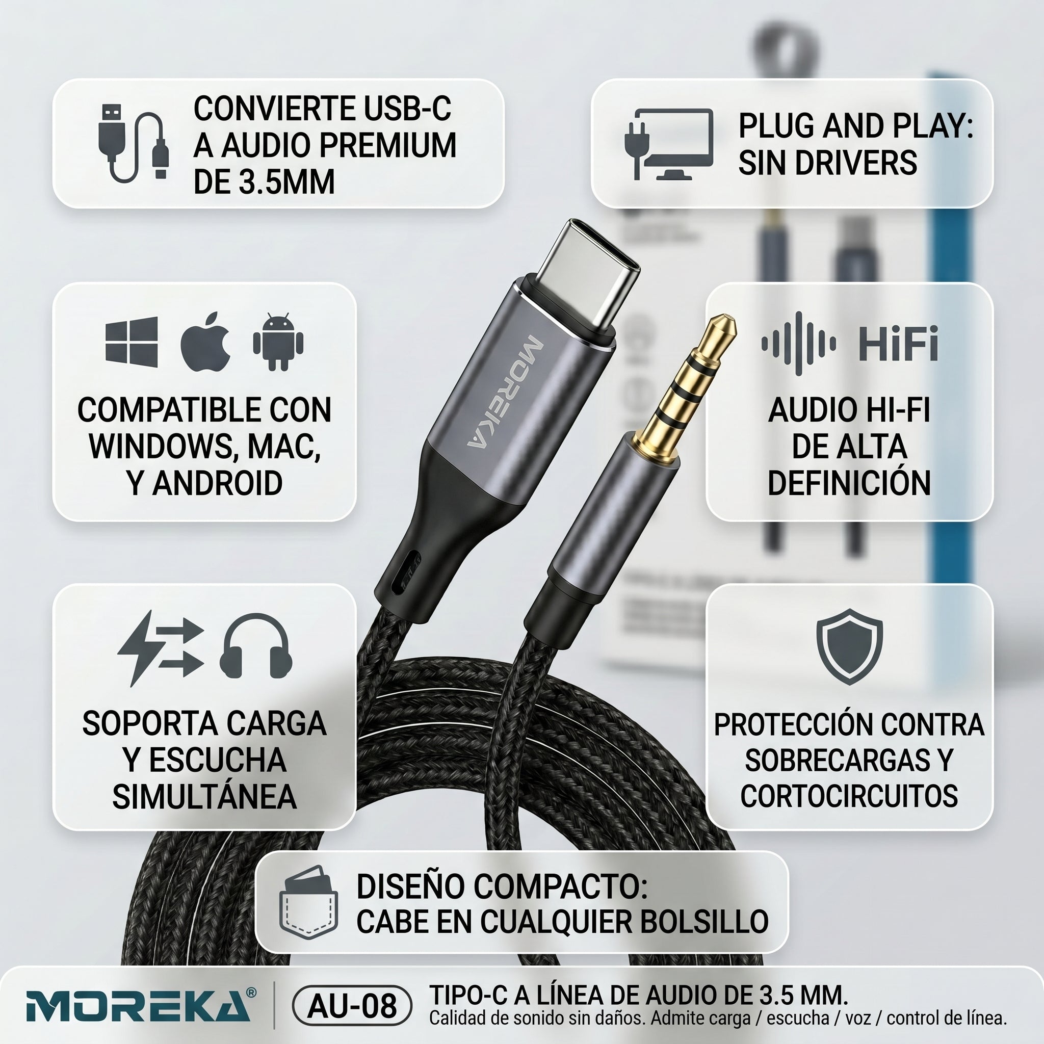 Convertidor USB C a auxiliar de 3,5 mm AU-08 - Imagen 4
