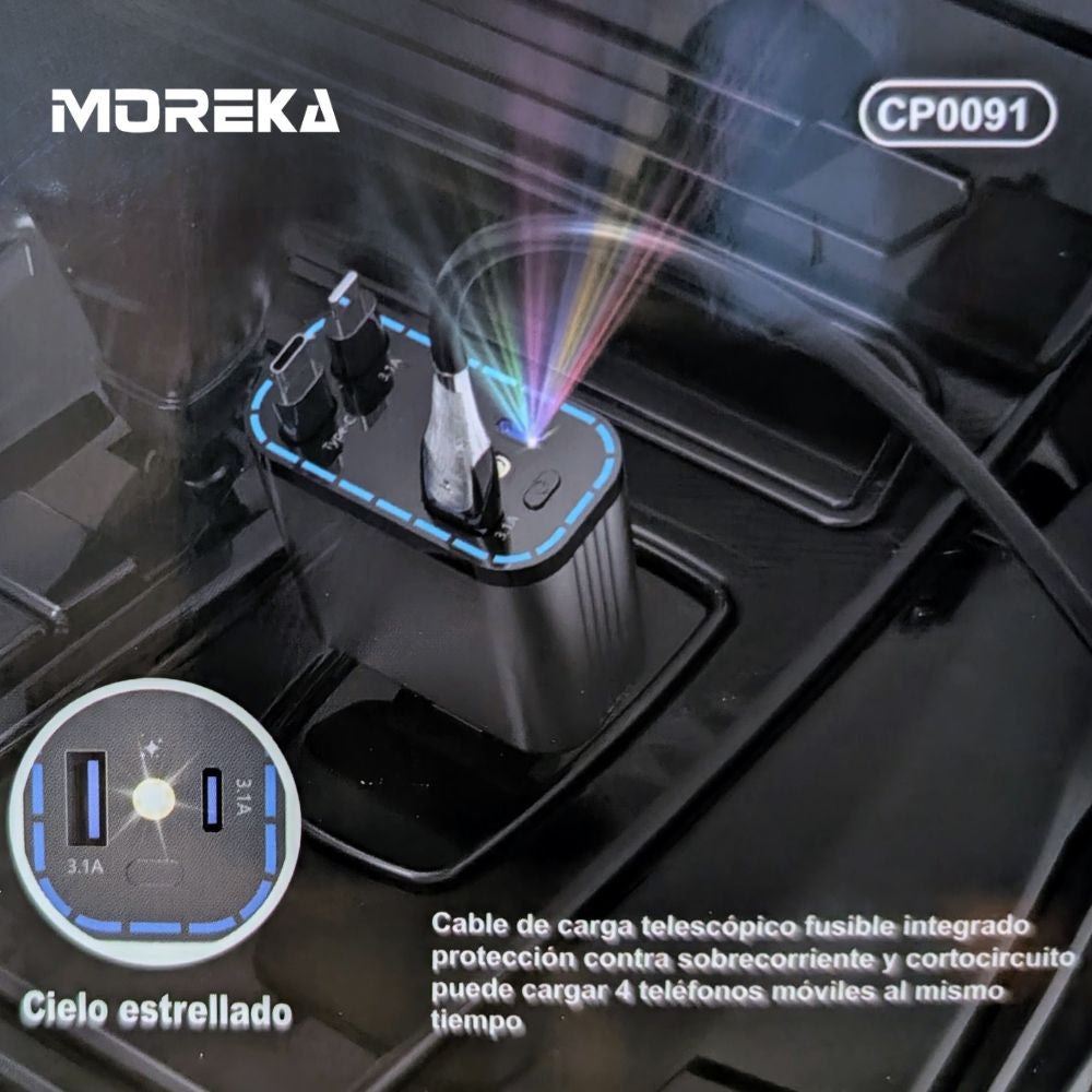 Plug in Turbo 66W PD30W 3.1A Moreka CP0091 PlugIn cables retractil IP y C - Imagen 5