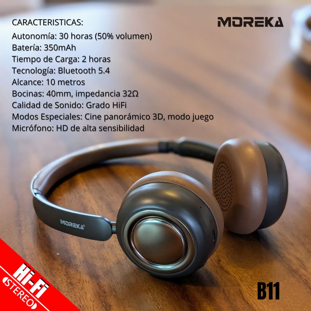 Audífonos BT V5.4 Moreka BL11 350mAh 40mm — Bluetooth 5.3 TWS - Imagen 7