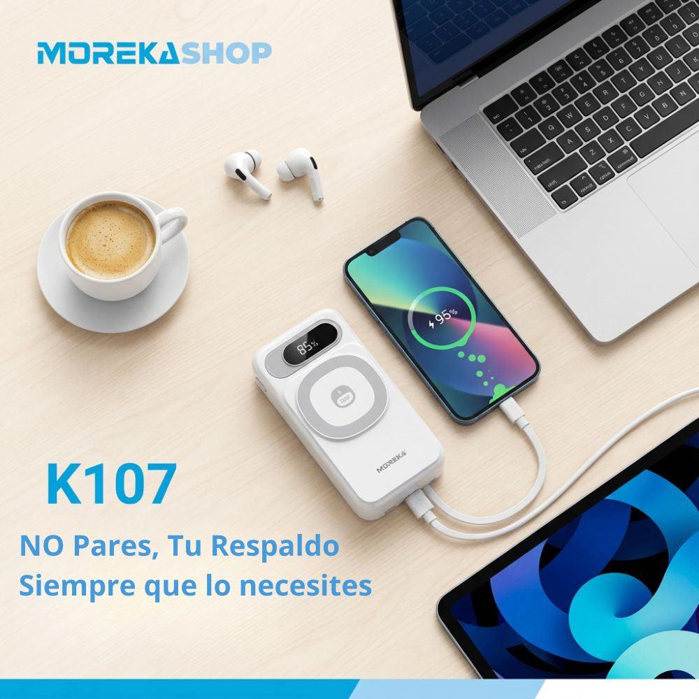 Power Bank Moreka K107 20000mAh 22.5W Magsafe 15w Cables C Lightning - Imagen 4
