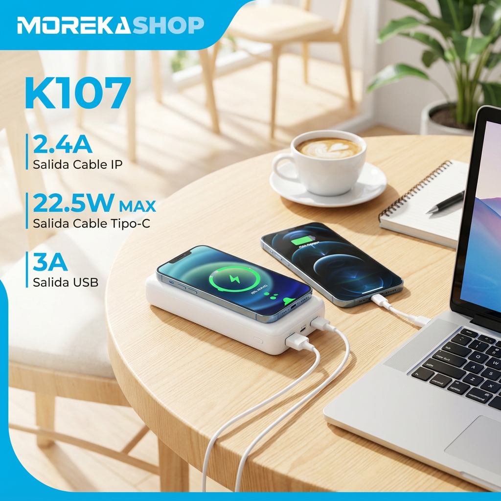 Power Bank Moreka K107 20000mAh 22.5W Magsafe 15w Cables C Lightning - Imagen 6