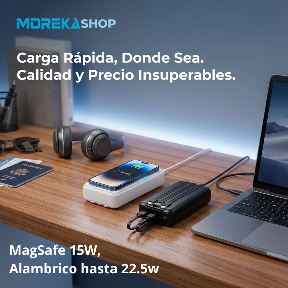 Power Bank Moreka K107 20000mAh 22.5W Magsafe 15w Cables C Lightning - Imagen 7