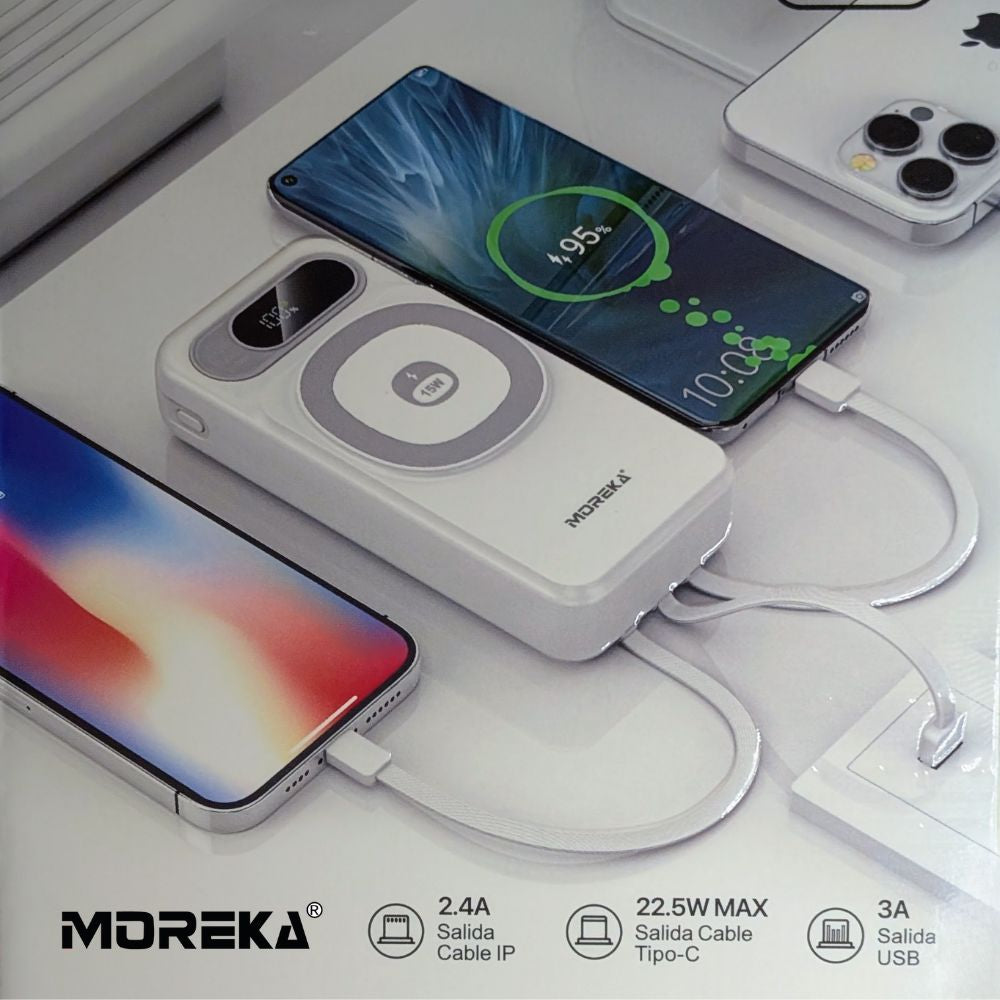 Power Bank Moreka K107 20000mAh 22.5W Magsafe 15w Cables C Lightning - Imagen 8