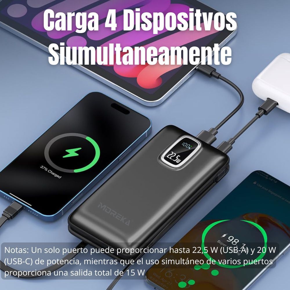 Power Bank Moreka K097 12000mAh 22.4W Cables C Lightning V8 - Imagen 2