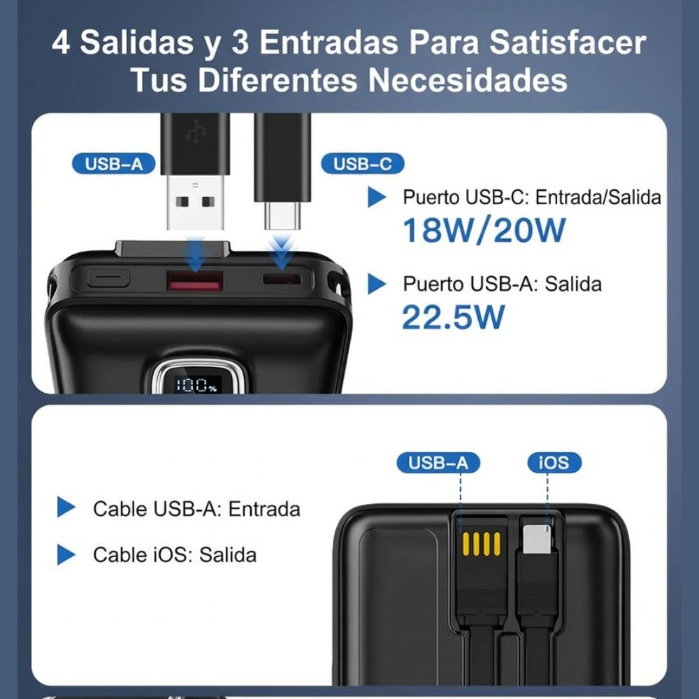 Power Bank Moreka K097 12000mAh 22.4W Cables C Lightning V8 - Imagen 5