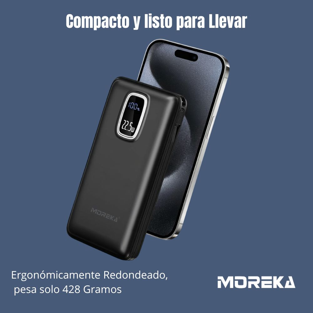 Power Bank Moreka K097 12000mAh 22.4W Cables C Lightning V8 - Imagen 7