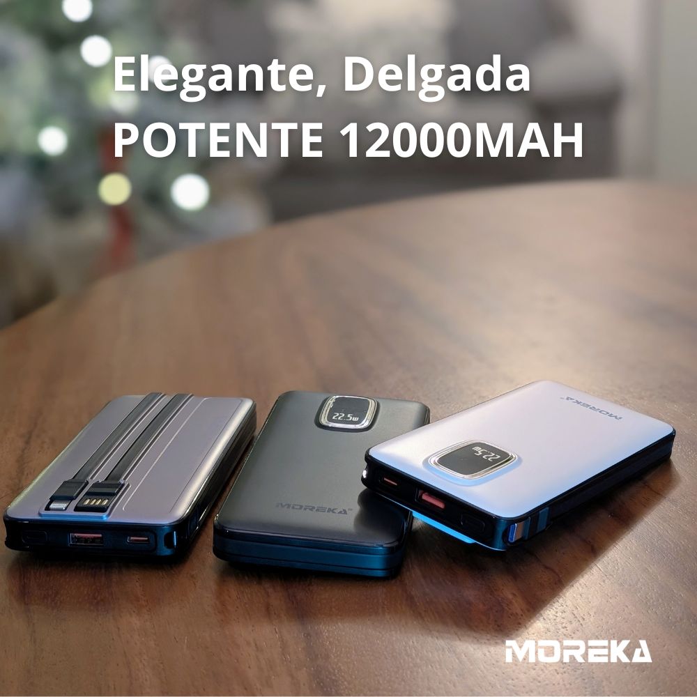 Power Bank Moreka K097 12000mAh 22.4W Cables C Lightning V8 - Imagen 8