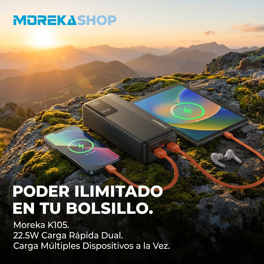 Power Bank Moreka K105 30000mAh 22.5W Cables C Lightning - Imagen 5