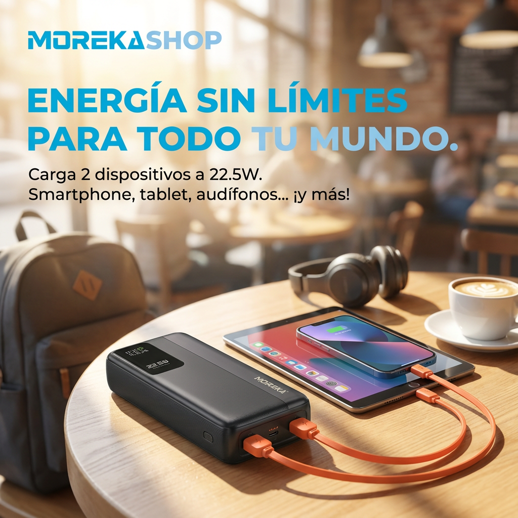 Power Bank Moreka K105 30000mAh 22.5W Cables C Lightning - Imagen 7