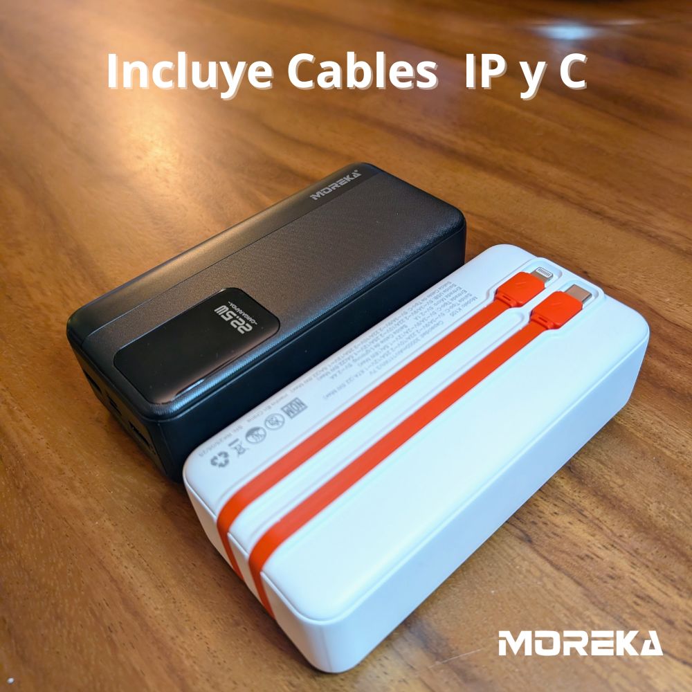 Power Bank Moreka K105 30000mAh 22.5W Cables C Lightning - Imagen 8