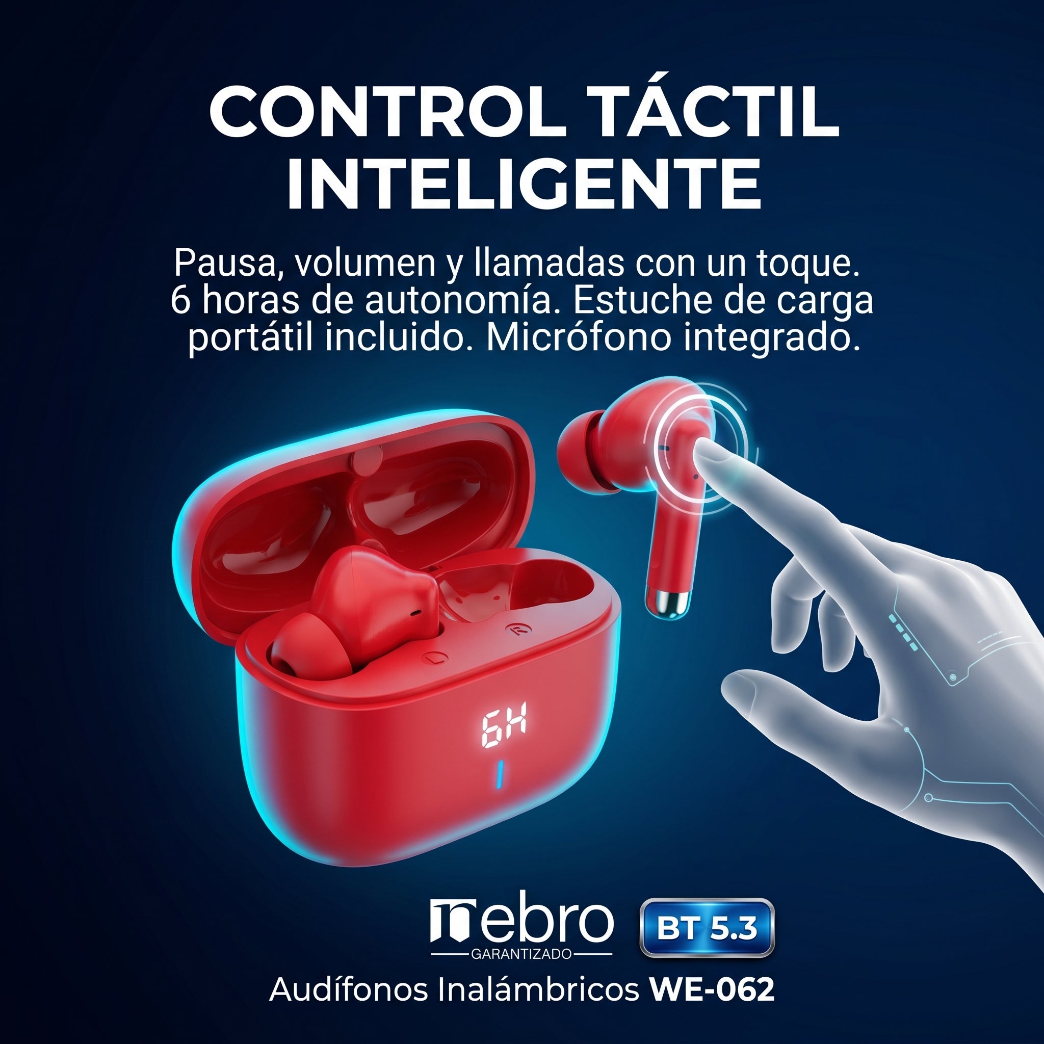 Audífonos Bluetooth 30mAh / Estuche 300mAh 20h con estuche Nebro WE-062 - Imagen 2
