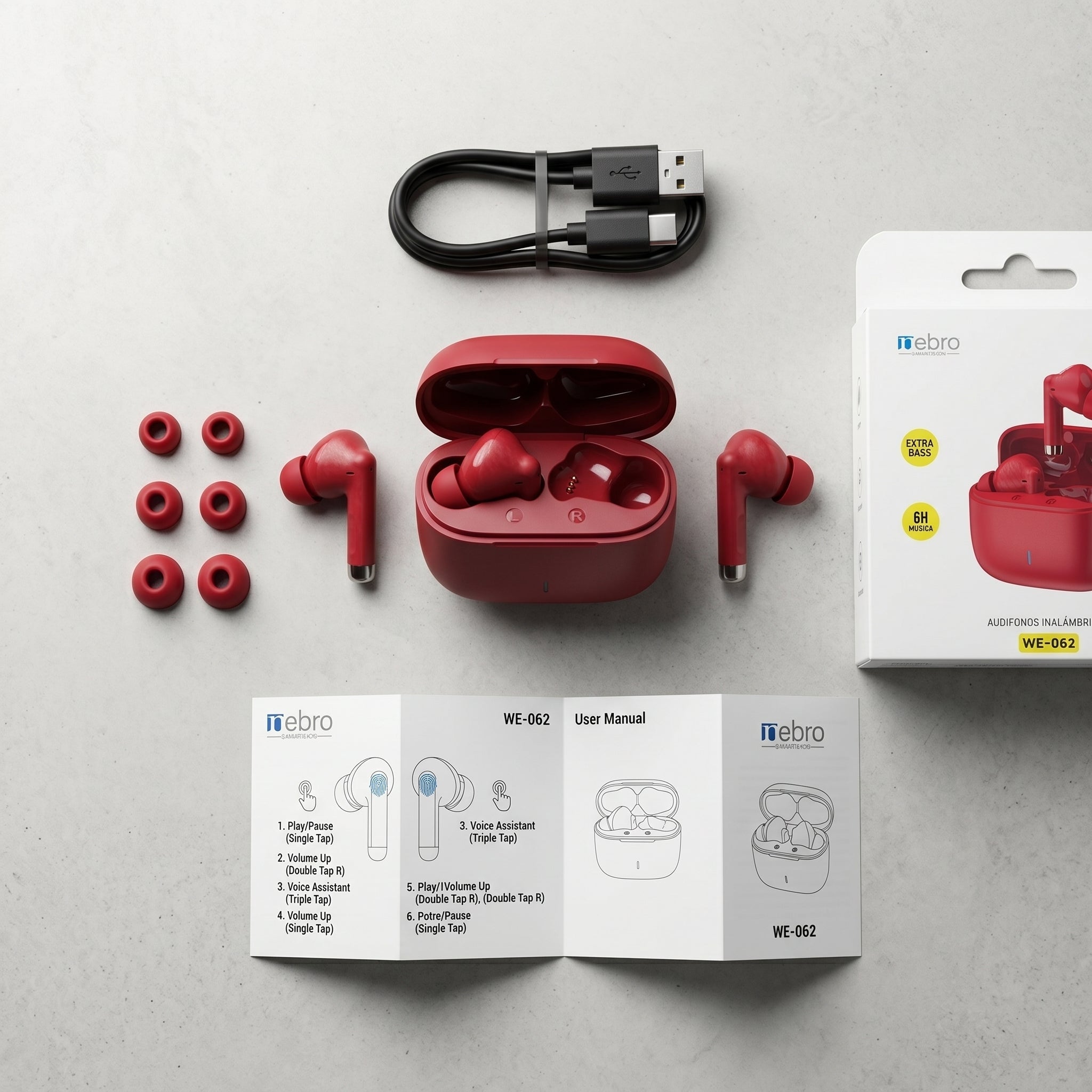 Audífonos Bluetooth 30mAh / Estuche 300mAh 20h con estuche Nebro WE-062 - Imagen 8