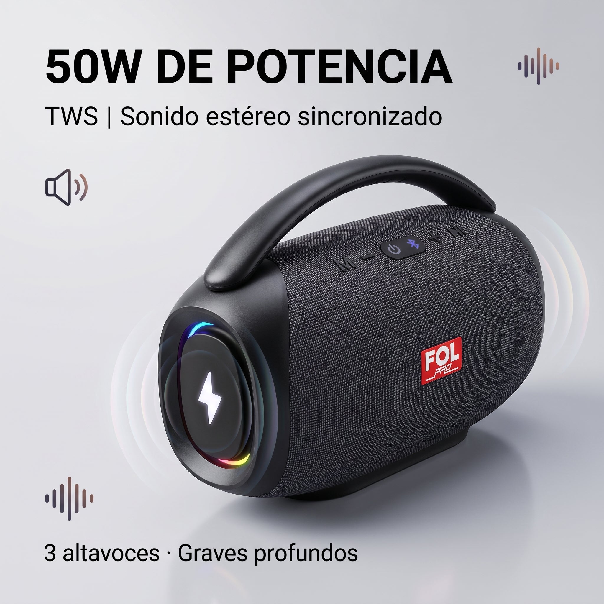 Bocina TWS Recargable Portátil FOL FS-R219: Sonido 50W - Imagen 3
