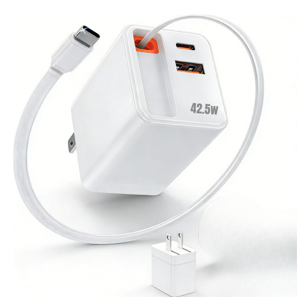 Cargador 42.5W 5V- 3A 2 Puertos PD 20W QC3.1  22.5 cable tipo C retráctil Moreka CC27