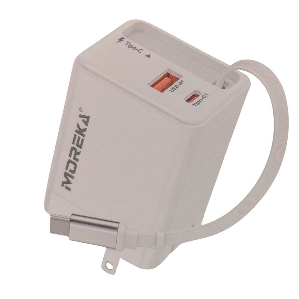 Cargador 42.5W 5V- 3A 2 Puertos PD 20W QC3.1 22.5 cable tipo C retráctil Moreka CC27 - Imagen 2