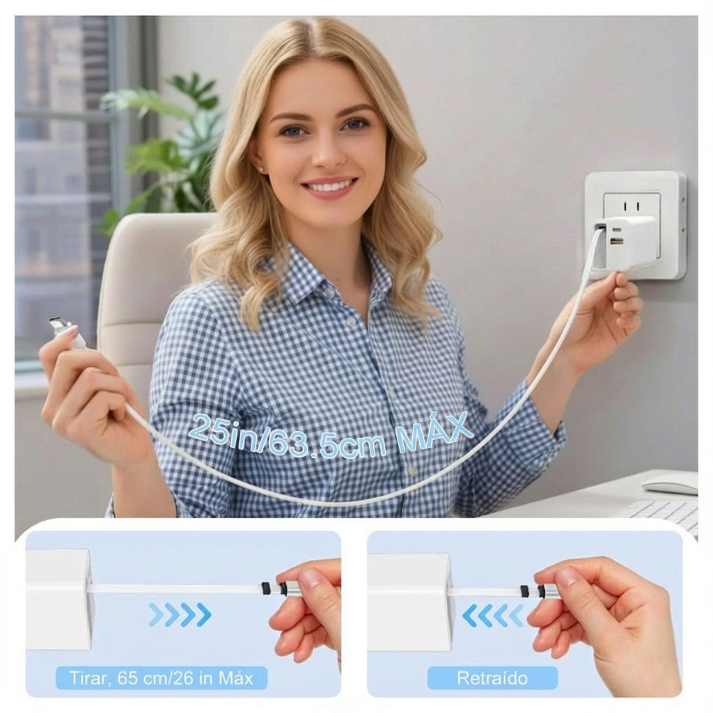 Cargador 42.5W 5V- 3A 2 Puertos PD 20W QC3.1 22.5 cable tipo C retráctil Moreka CC27 - Imagen 3
