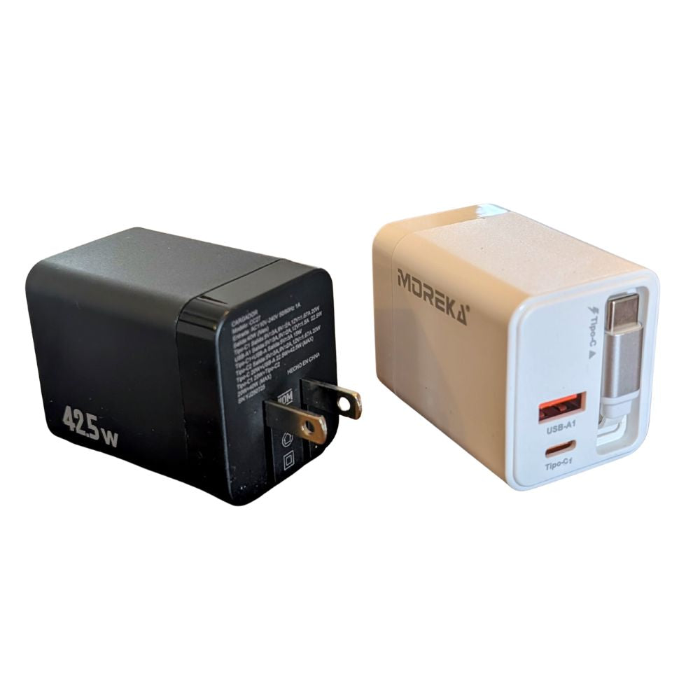 Cargador 42.5W 5V- 3A 2 Puertos PD 20W QC3.1 22.5 cable tipo C retráctil Moreka CC27 - Imagen 5