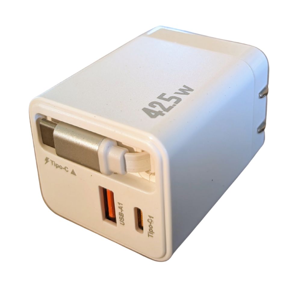Cargador 42.5W 5V- 3A 2 Puertos PD 20W QC3.1 22.5 cable tipo C retráctil Moreka CC27 - Imagen 6