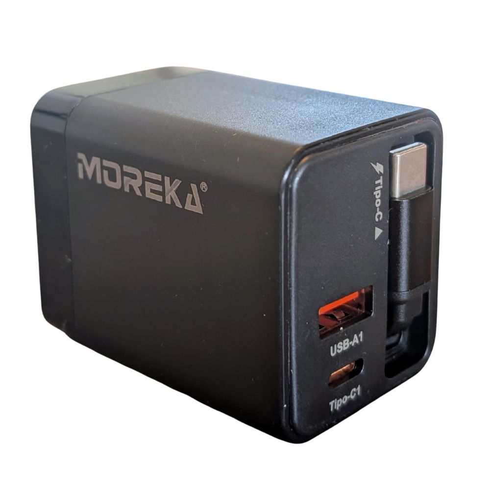 Cargador 42.5W 5V- 3A 2 Puertos PD 20W QC3.1 22.5 cable tipo C retráctil Moreka CC27 - Imagen 7