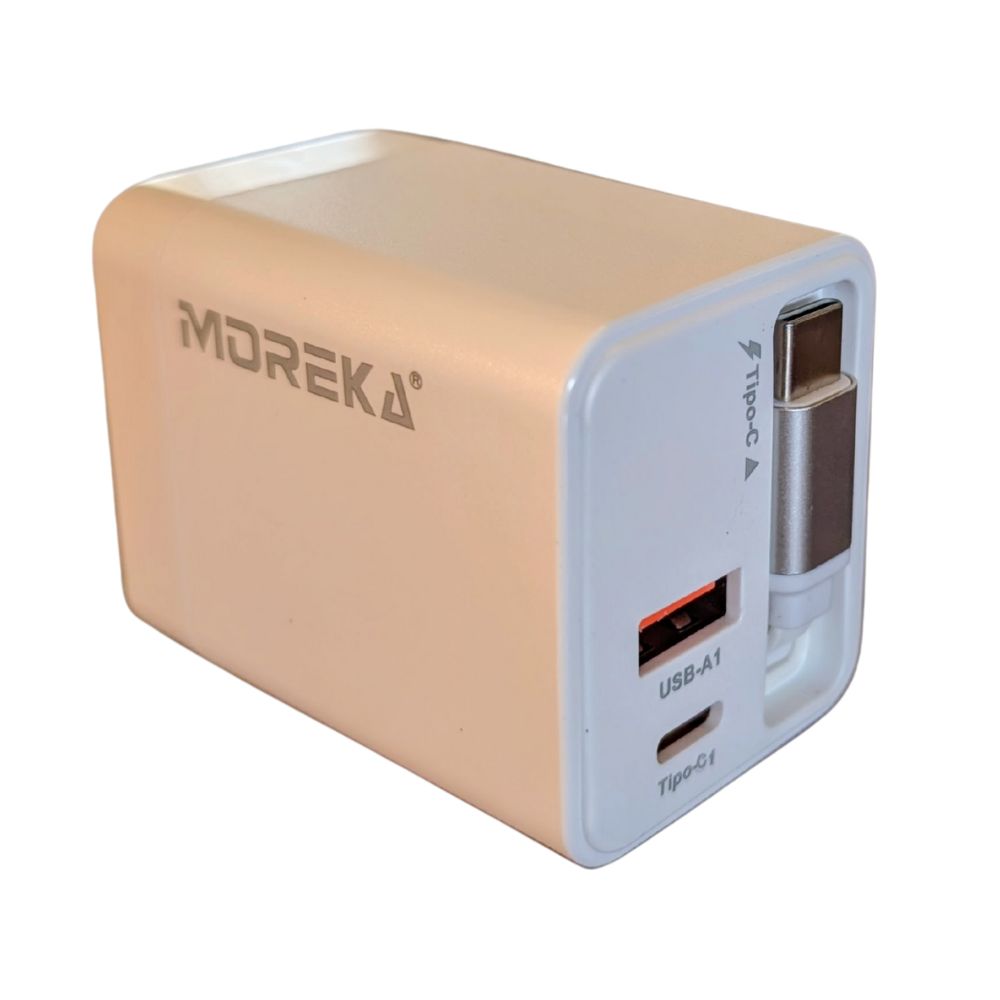 Cargador 42.5W 5V- 3A 2 Puertos PD 20W QC3.1  22.5 cable tipo C retráctil Moreka CC27 - Imagen 8