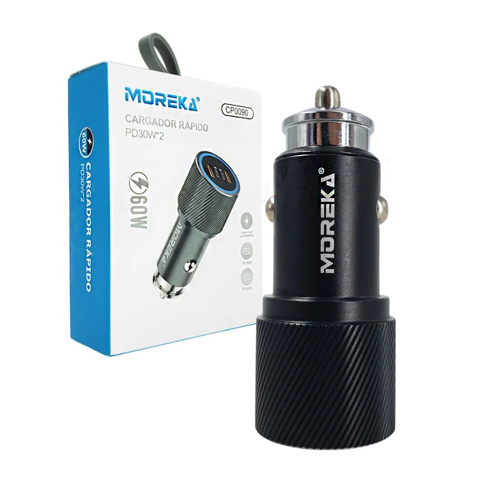 Turbo Cargador De Carro 60W PD30W PD30W Plug In puertos C-C Moreka CP0090 - Imagen 1