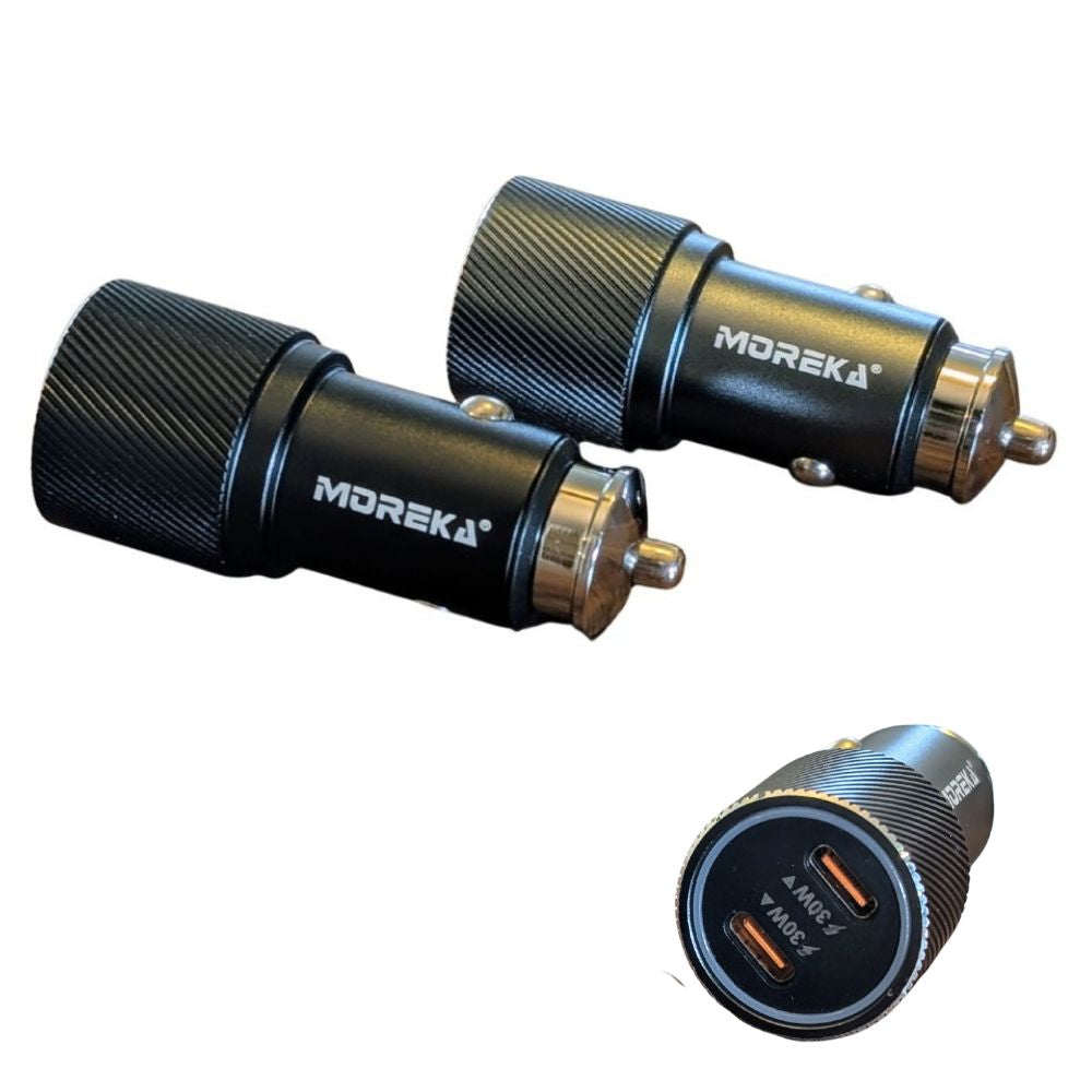 Turbo Cargador De Carro 60W PD30W PD30W Plug In puertos C-C Moreka CP0090 - Imagen 2
