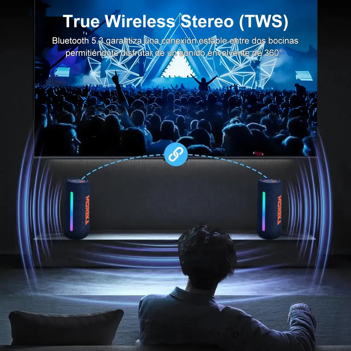 Bocina Bluetooth Portátil Moreka A53 Sonido de 30W con luces RGB IPX6 - Imagen 5