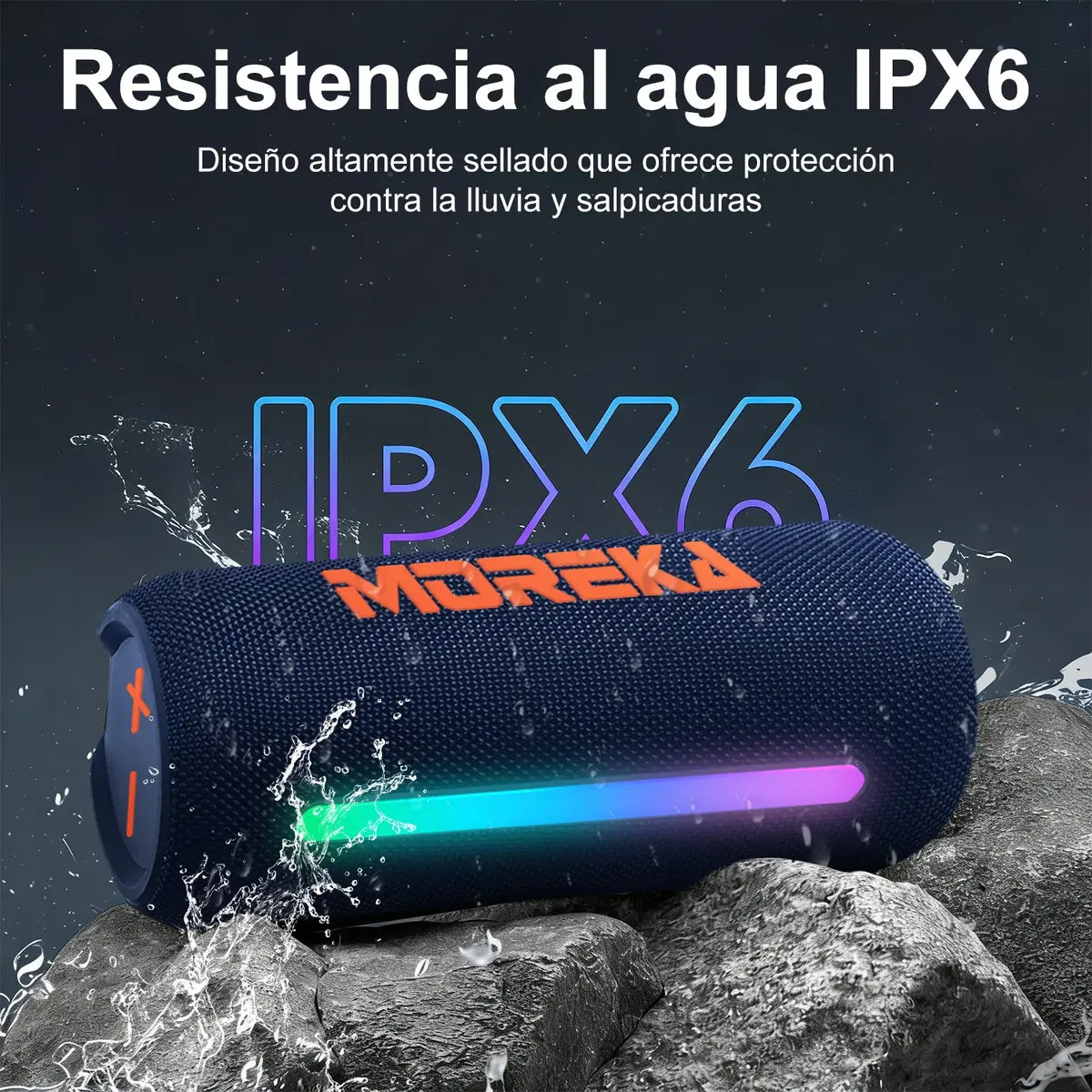 Bocina Bluetooth Portátil Moreka A53 Sonido de 30W con luces RGB IPX6 - Imagen 6