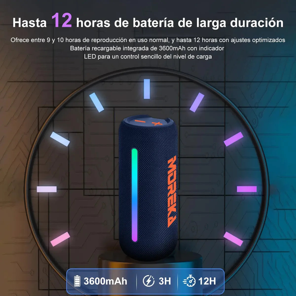 Bocina Bluetooth Portátil Moreka A53 Sonido de 30W con luces RGB IPX6 - Imagen 9