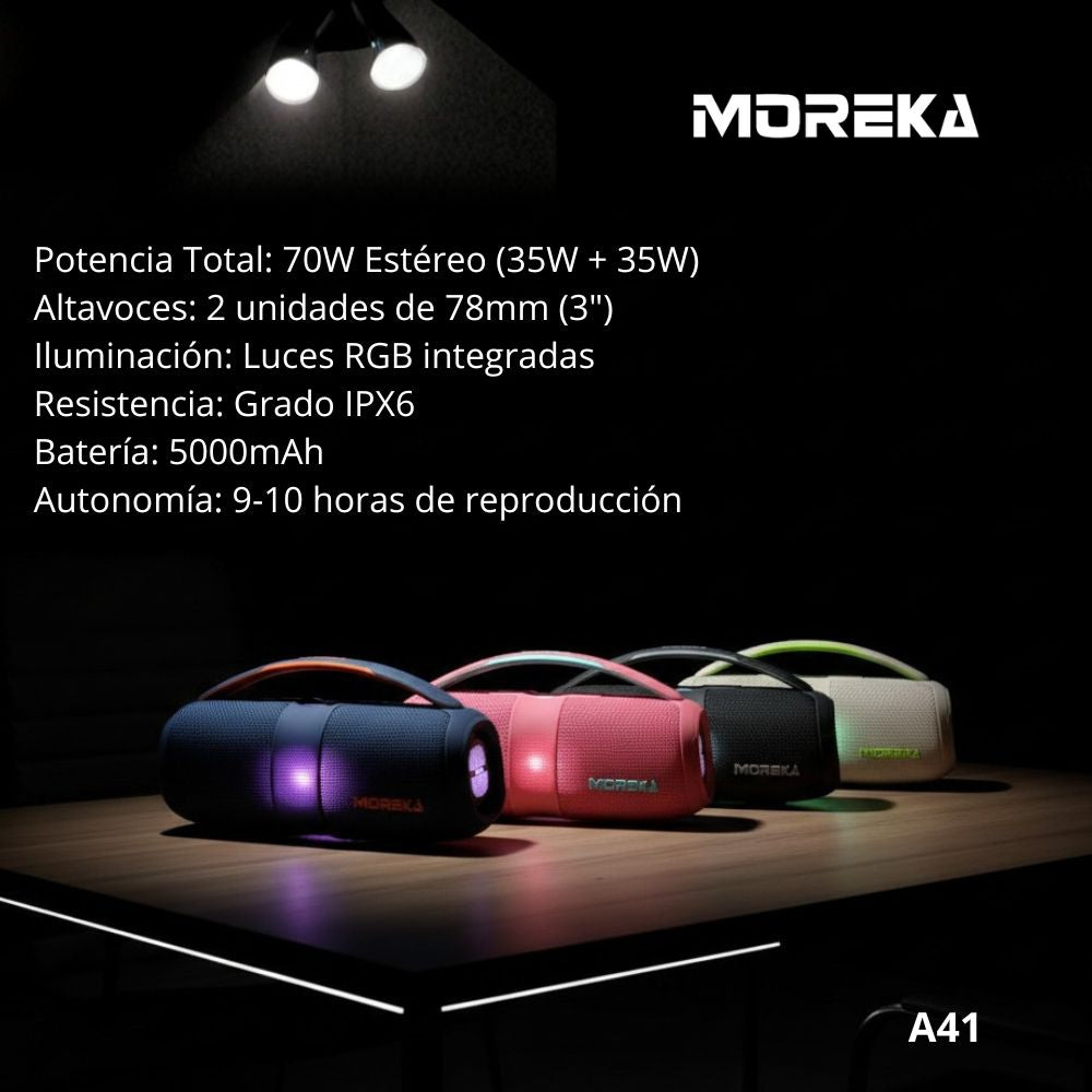 Bocina Moreka A41 70W 35W+35W 5000mAh 9hrs de bateria Bluetooth IPX6 - Imagen 4
