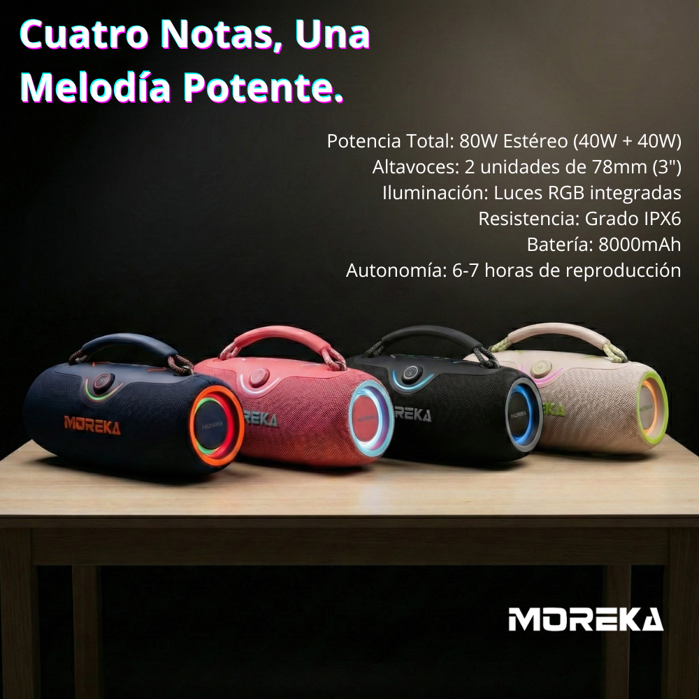 Bocina Moreka A42 80W 40W+40W 8000mAh 6hrs de bateria Bluetooth IPX6 - Imagen 5