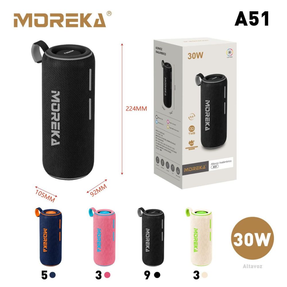 Bocina Moreka A51 30W 15W*2 3600mAh 8hrs de bateria Bluetooth IPX6 - Imagen 7