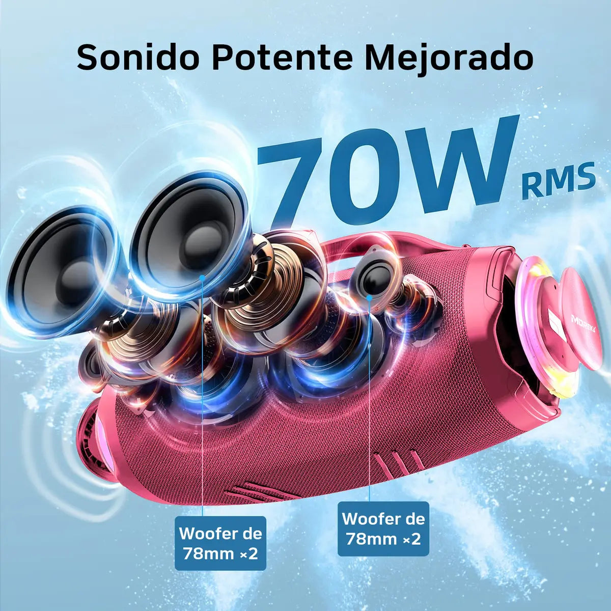 MOREKA A40 Bocina Bluetooth 70W BT 5.3 10m, Tipo-C, IPX6, LED RGB - Imagen 2