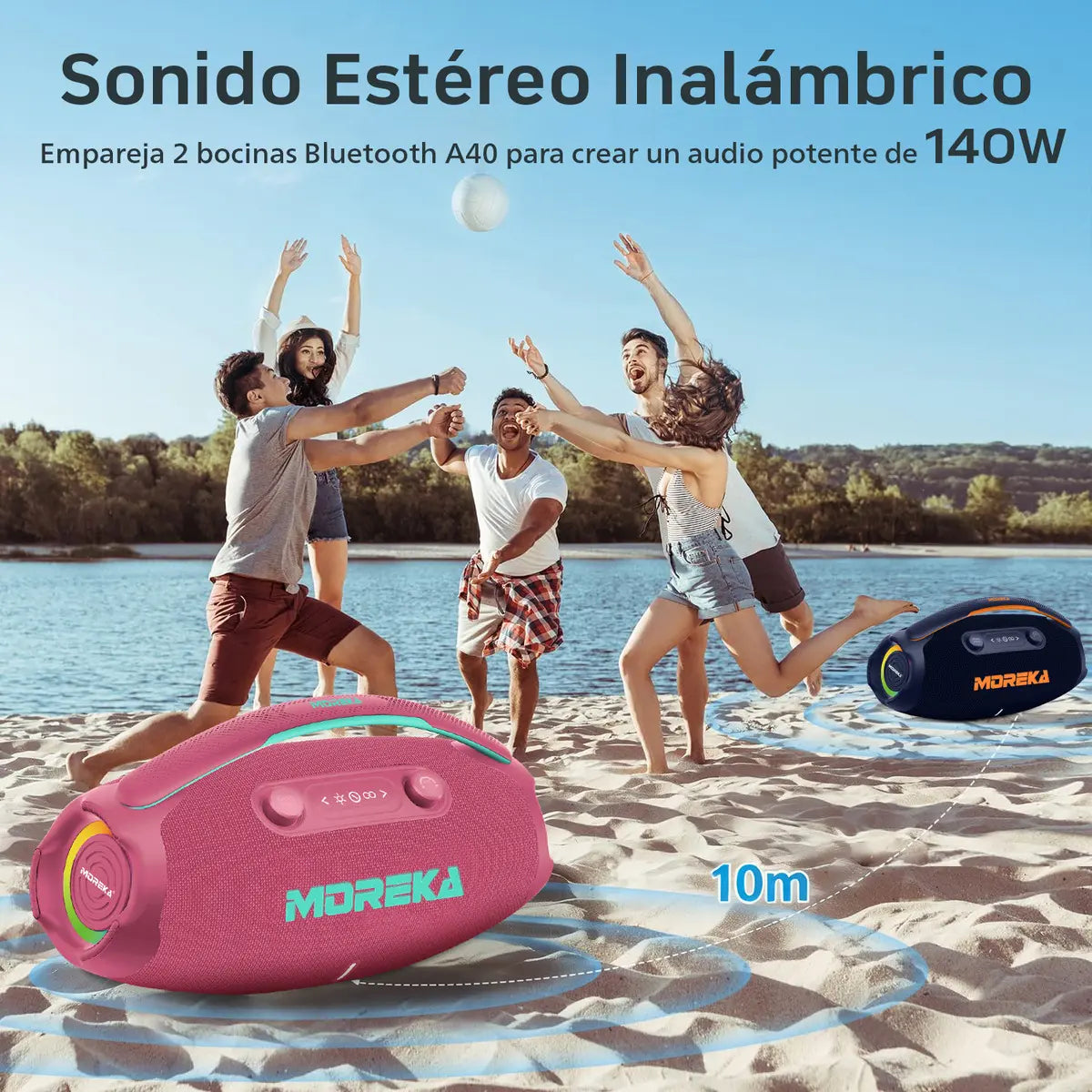 MOREKA A40 Bocina Bluetooth 70W BT 5.3 10m, Tipo-C, IPX6, LED RGB - Imagen 4