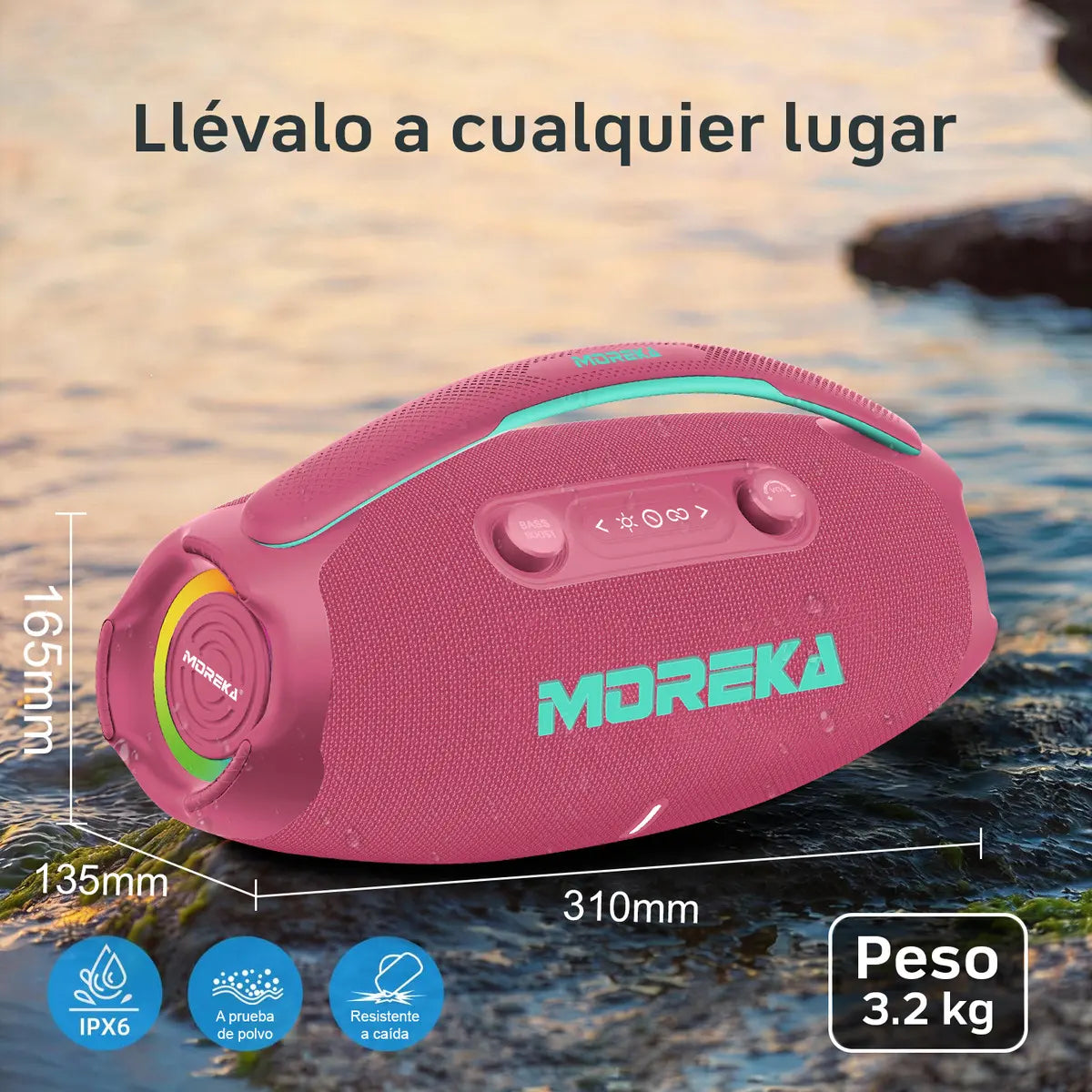 MOREKA A40 Bocina Bluetooth 70W BT 5.3 10m, Tipo-C, IPX6, LED RGB - Imagen 5