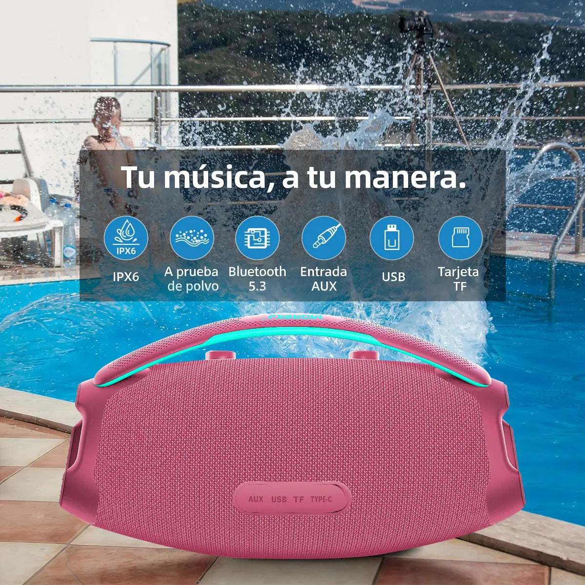 MOREKA A40 Bocina Bluetooth 70W BT 5.3 10m, Tipo-C, IPX6, LED RGB - Imagen 6