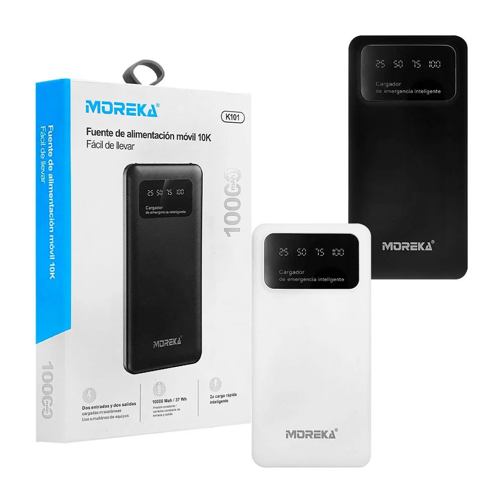 Power Bank Moreka K101 10000mAh 37Wh Puertos de Salida 2 USB + Entrada y Salida Tipo C Pantalla LED Linterna Carga Rápida - Imagen 1