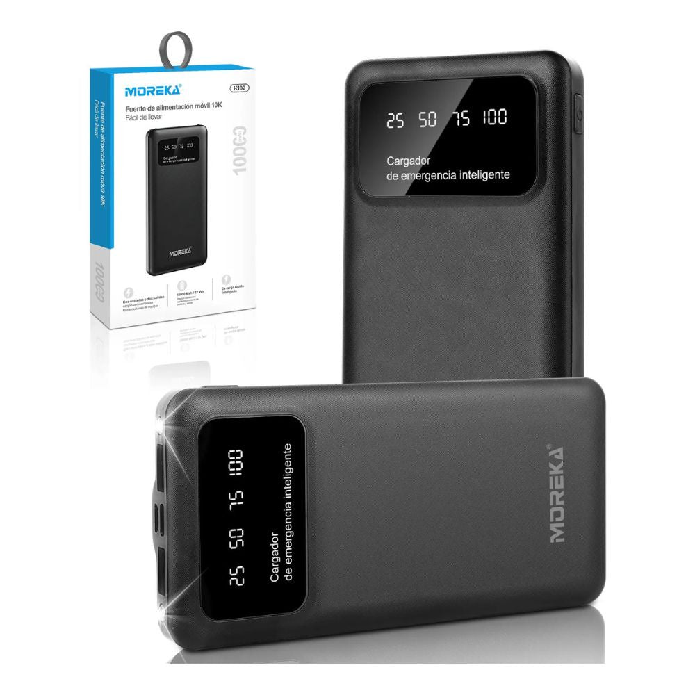 Power Bank Moreka K101 10000mAh 37Wh Puertos de Salida 2 USB + Entrada y Salida Tipo C Pantalla LED Linterna Carga Rápida - Imagen 9
