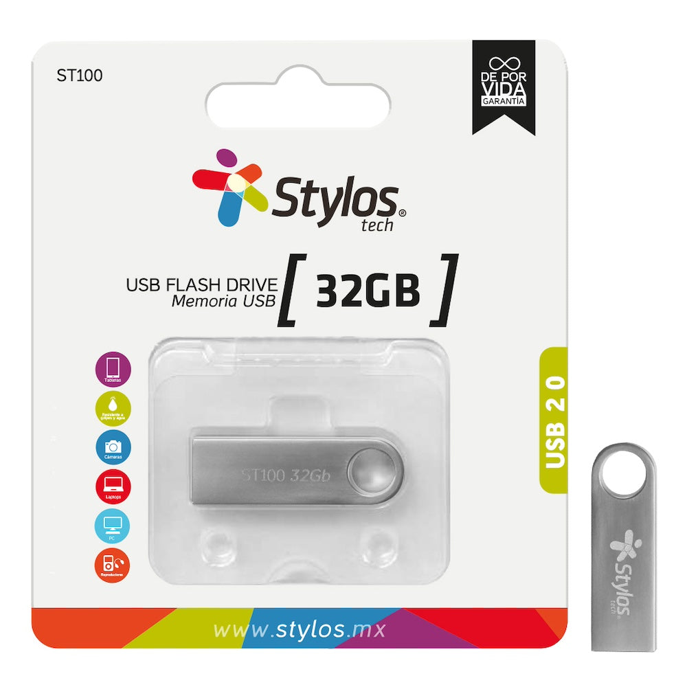Memoria USB 32GB Stylos Tech Metalica USB 2.0 garantía de por vida - Imagen 2