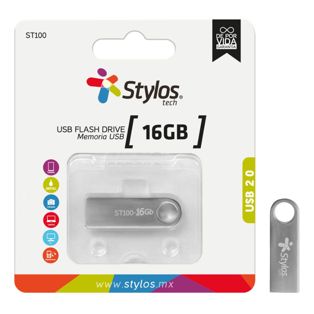 Memoria USB 16GB Stylos Tech Metalica USB 2.0 garantía de por vida - Imagen 2