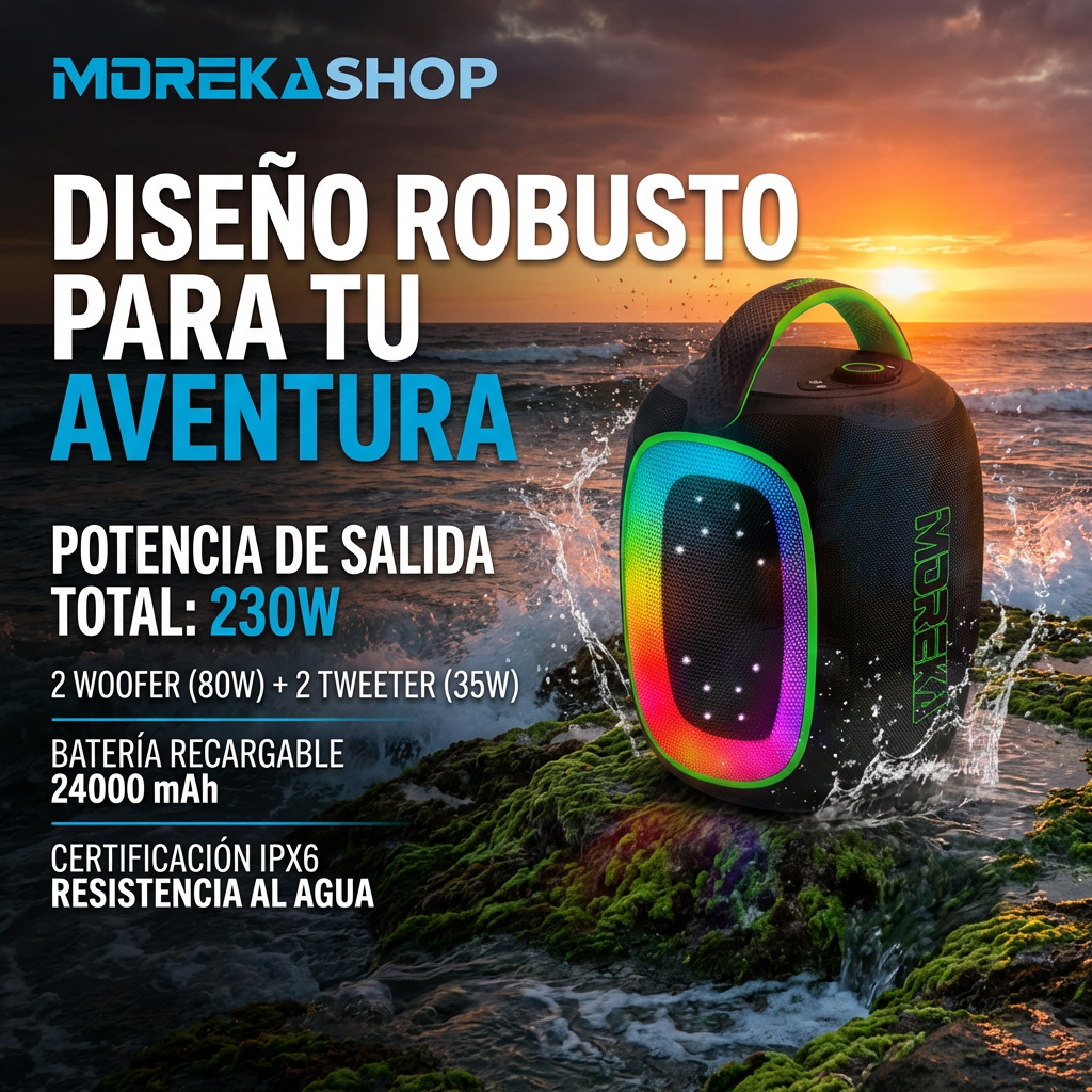 Bocina Moreka A58 230W 2400mAh 5hrs de bateria Bluetooth IPX6 - Imagen 4