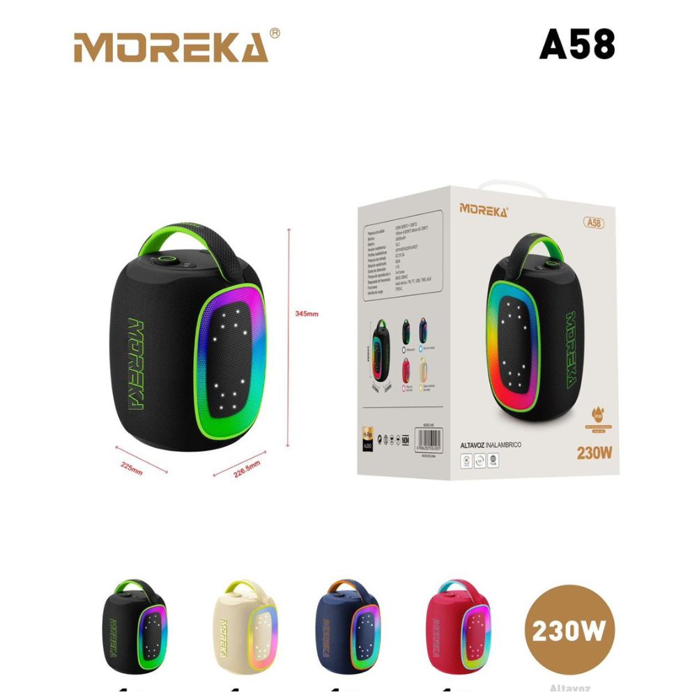Bocina Moreka A58 230W 2400mAh 5hrs de bateria Bluetooth IPX6 - Imagen 6