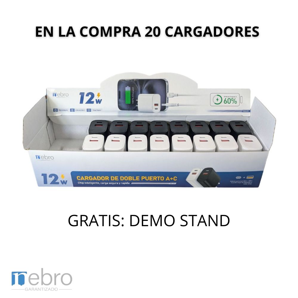 Cargador 12W 1 USB-A + 1 USB-C Nebro VGA-051 - Imagen 3