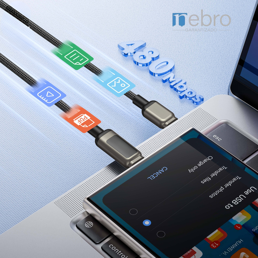 Cable carga ultra rápida máxima 60W, USB-C 1.2M Nebro WD-309T - Imagen 2