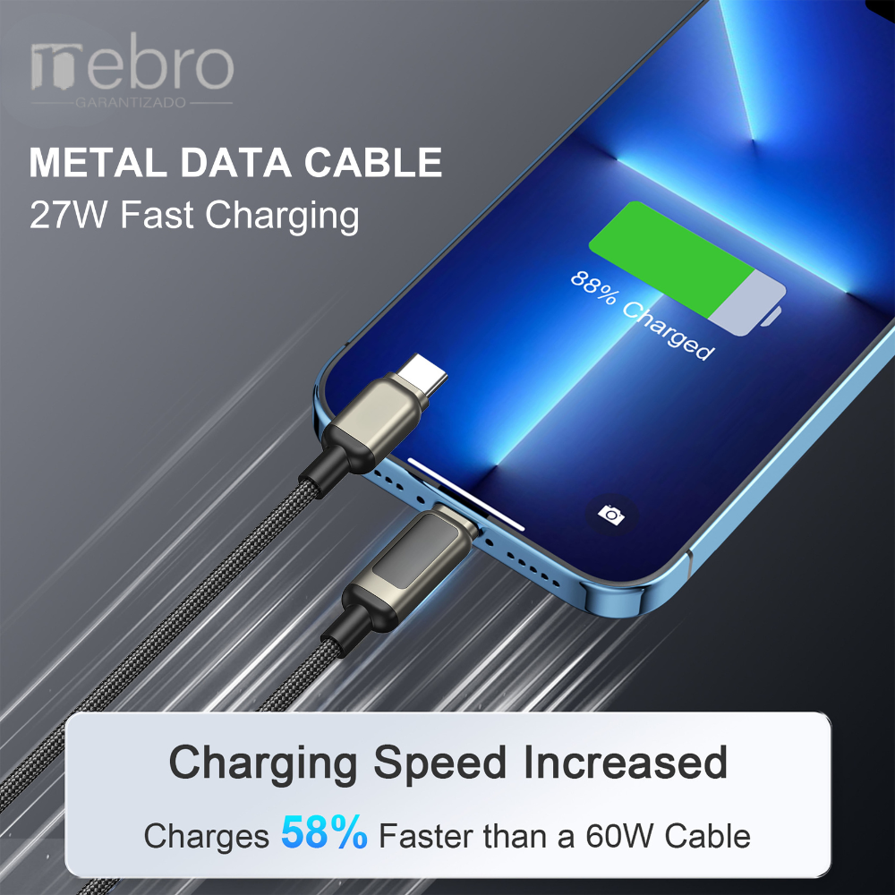 Cable carga ultra rápida máxima 60W, USB-C 1.2M Nebro WD-309T - Imagen 3
