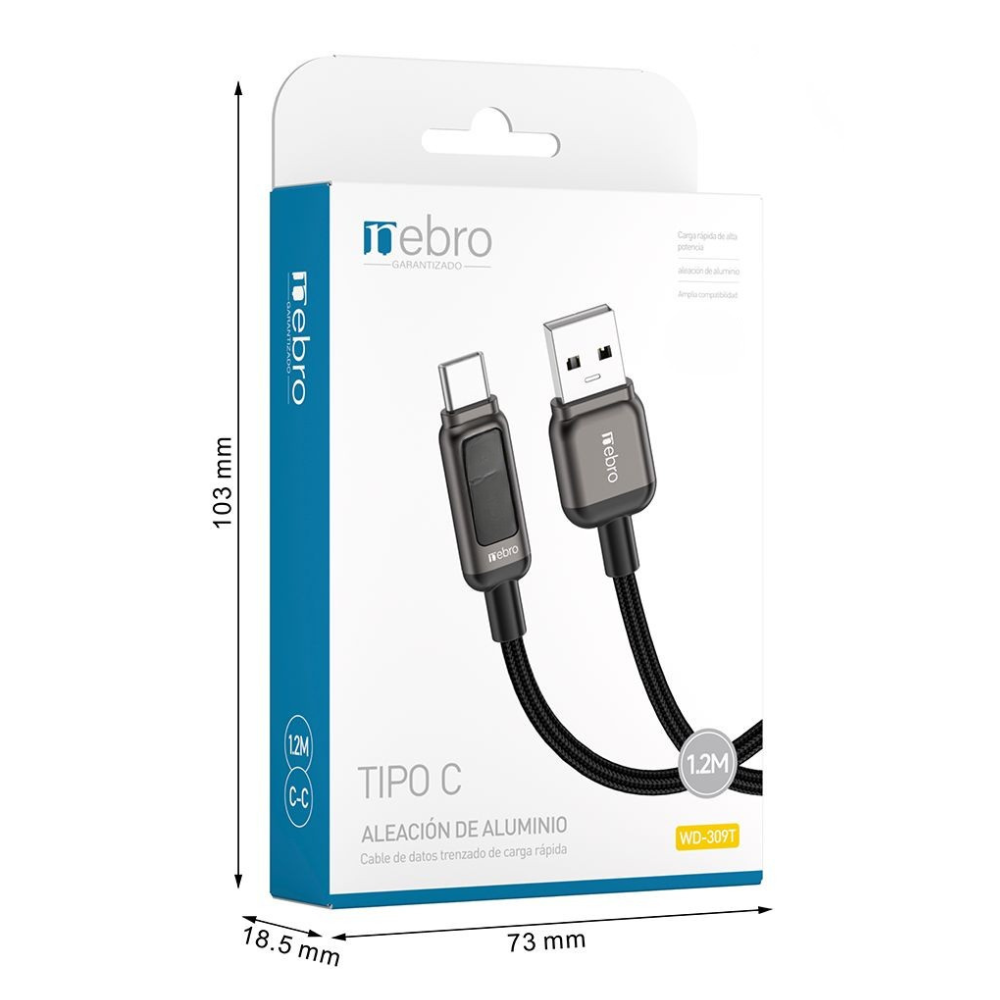 Cable carga ultra rápida máxima 60W, USB-C 1.2M Nebro WD-309T - Imagen 6