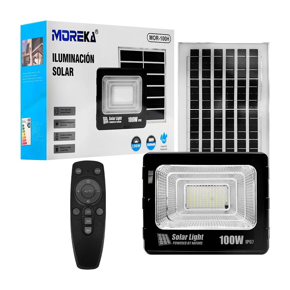 Reflector Solar 100W 6500mAh con Panel solares para intemperie IP67 MOR-100H - Imagen 1