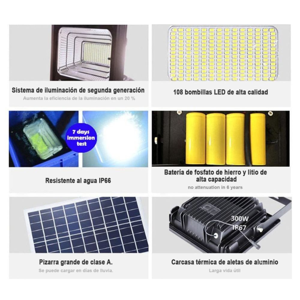 Reflector Solar 100W 6500mAh con Panel solares para intemperie IP67 MOR-100H - Imagen 5